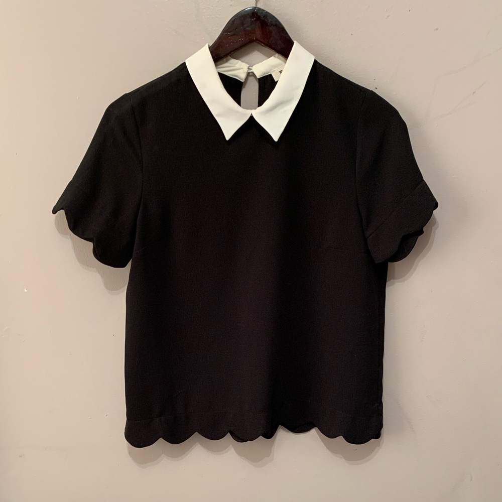 White Collared Scalloped Sleeve Blouse